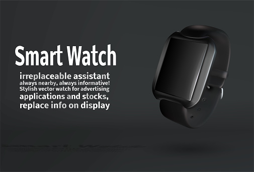 modern smart watch on a dark background with place for advertising text