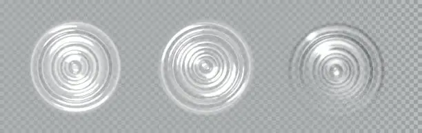 Vector illustration of Water ripple circle waves. Realistic splash concentric rings on liquid surface from falling drop isolated on transparent background. Vector circle ripple top view.