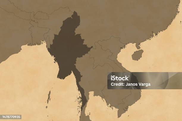 Asia Map Series With Myanmar Old Paper With Borders Stock Illustration ...
