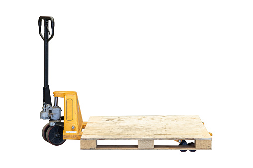 Hand Pallet Truck Manual Pallet Lifting Cargo Move Tool isolated on white background