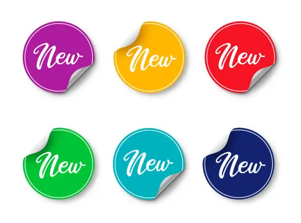 Vector illustration of New product circle adhesive badge flat icons