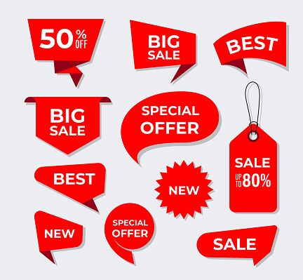 Red super sale and discount stickers