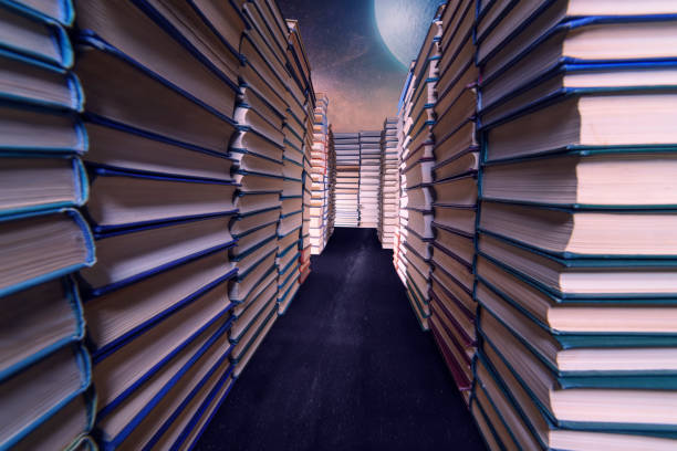Book pages flying in the library