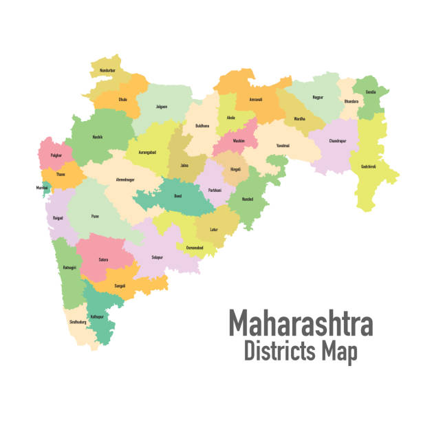 illustrazioni stock, clip art, cartoni animati e icone di tendenza di illustrazione vettoriale della mappa del distretto di maharastra - maharashtra