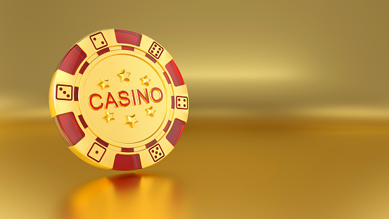 Gold Casino Chip On The Golden Background - 3D Illustration