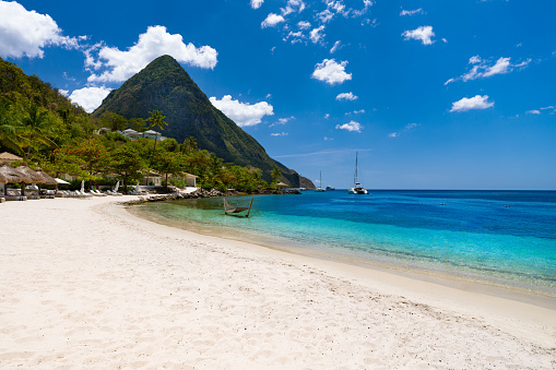 Sugar Beach and the Pitons, St. Lucia