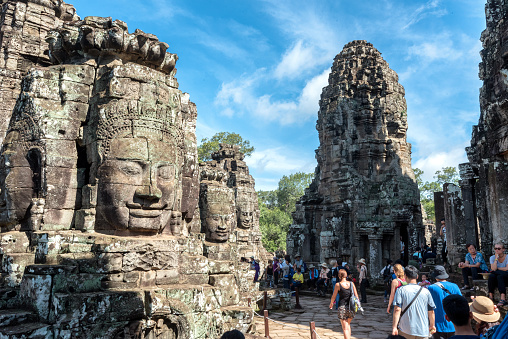 Angkor Thom, a UNESCO site, just outside Siem Reap, Cambodia, famous for its Hindu, now Buddhist, temple ruins in the jungle