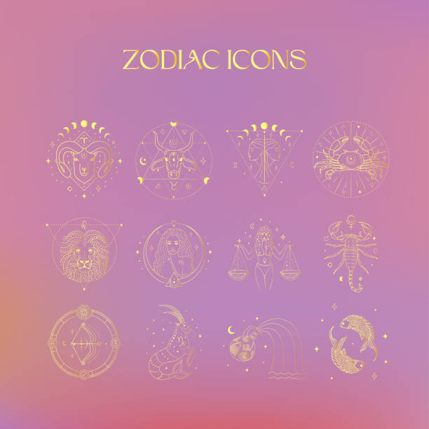 Zodiac Icons Golden Design Illustrations. Esoteric Vector Elements. vector art illustration