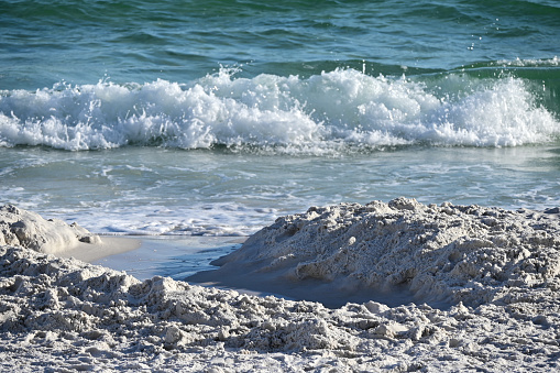 Ocean waves splashing onto the Gulf of Mexico beach.