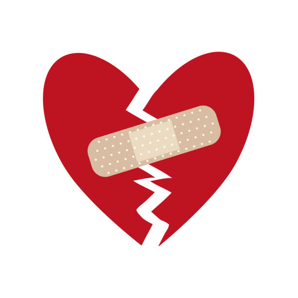 разбитое сердце с заплаткой на трещине - relationship difficulties heart shape bandage adhesive bandage stock illustrations