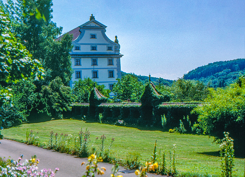 1989 old Positive Film scanned, the view of the library from the Monk's Garden,  Weingarten, Germany.