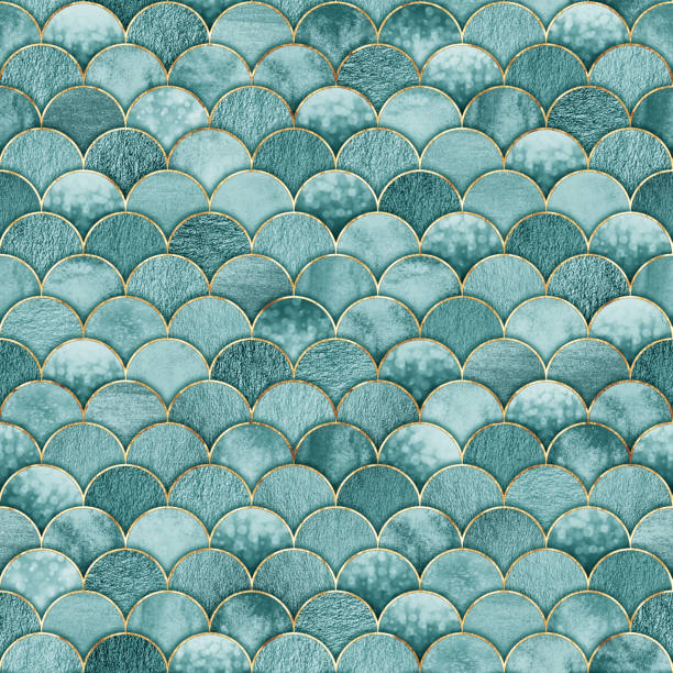 Mermaid fish scale wave japanese seamless pattern vector art illustration