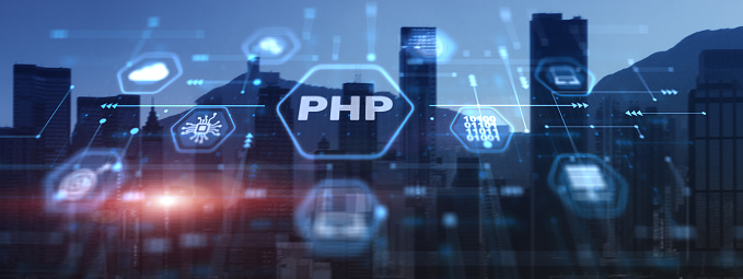 PHP Interpreted programming language. Hypertext Preprocessor Programming.