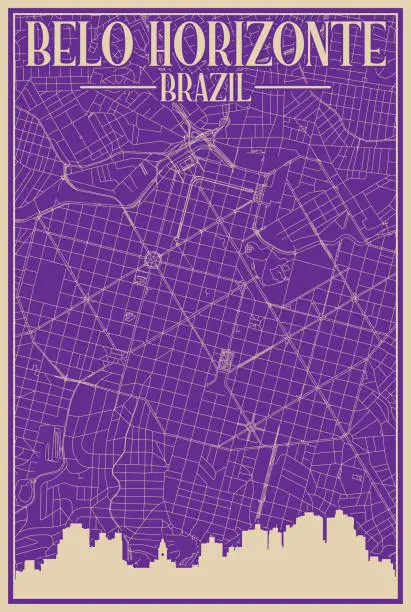 Vector illustration of Road network poster of the downtown BELO HORIZONTE, BRAZIL