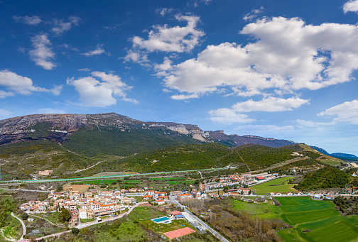 Yesa village aerial view in Navarra of Spain