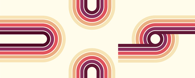 Trendy abstract rainbow poster set. Background, in the style of the 70s.Colorful wavy path wallpaper. Vintage curved stripes and lines background. Vector template design in 60s, 70s or 80s.