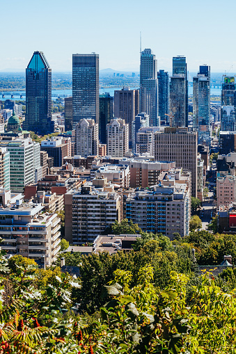 Montreal skyline seen from Mont Royal Mountain. Quebec, Canada