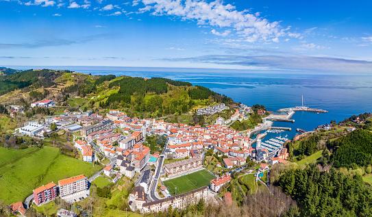 panoramic view of the fishing port of Saint Jean de Luz, in the Basque country, dominated by the house where the Infanta Maria Theresa of Spain had settled while awaiting her marriage to the King of France Louis XIV.