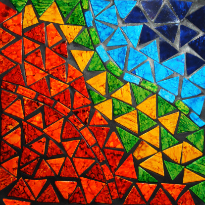Multicolored mosaic glass.