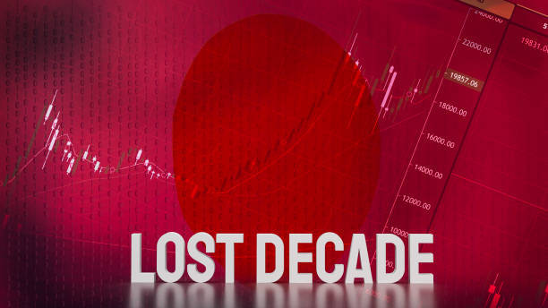 istock The Lost decade text on Japan flag and business background 3d rendering 1478866418