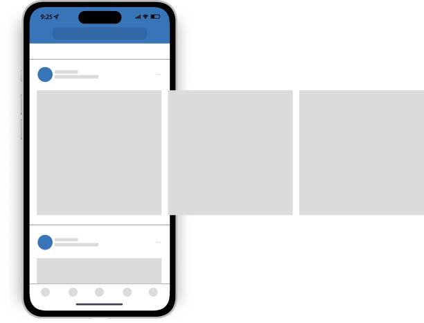 makieta postów w sieci społecznościowej. smartfon pro z popularnym interfejsem karuzeli sieci społecznościowych - sieć społeczna stock illustrations