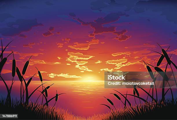 Lakeside Sunset Stock Illustration - Download Image Now - Sunset, Lake, Cloud - Sky