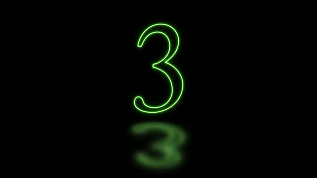 Animated neon numeral with reflection and black background