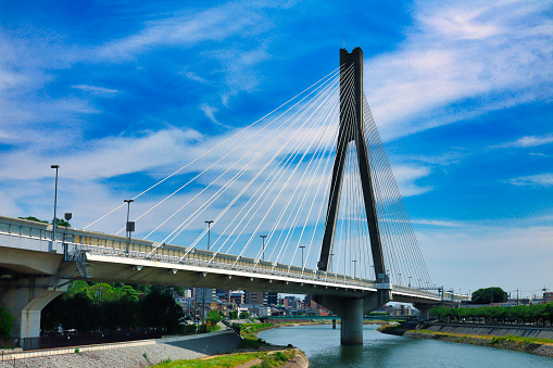 Blue sky and highway bridge