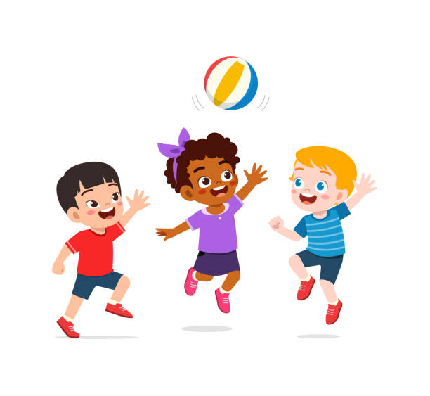 little kid playing volley ball with friend and feel happy little kid playing volley ball with friend and feel happy toddler hitting stock illustrations