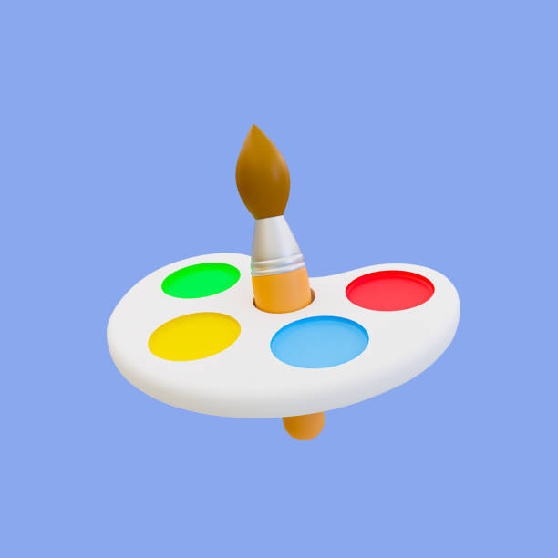 istock 3d minimal paintbrush and palette. school element. 3d illustration. clipping path included. 1478909284