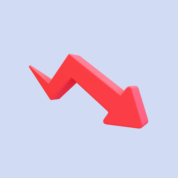 istock 3d minimal financial down. depreciation concept. A red arrow down. 3d illustration. clipping path included. 1478909359