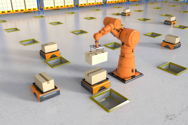istock Automation factory or cargo with robot arms and warehouse robots 1478913702