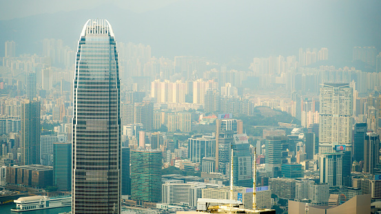 Hong Kong, 03/21/2019 - Panoramic view of Victoria bay