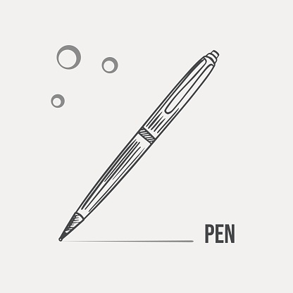 Sketch ballpoint pen for writing, hand-drawn on a light background. Vector