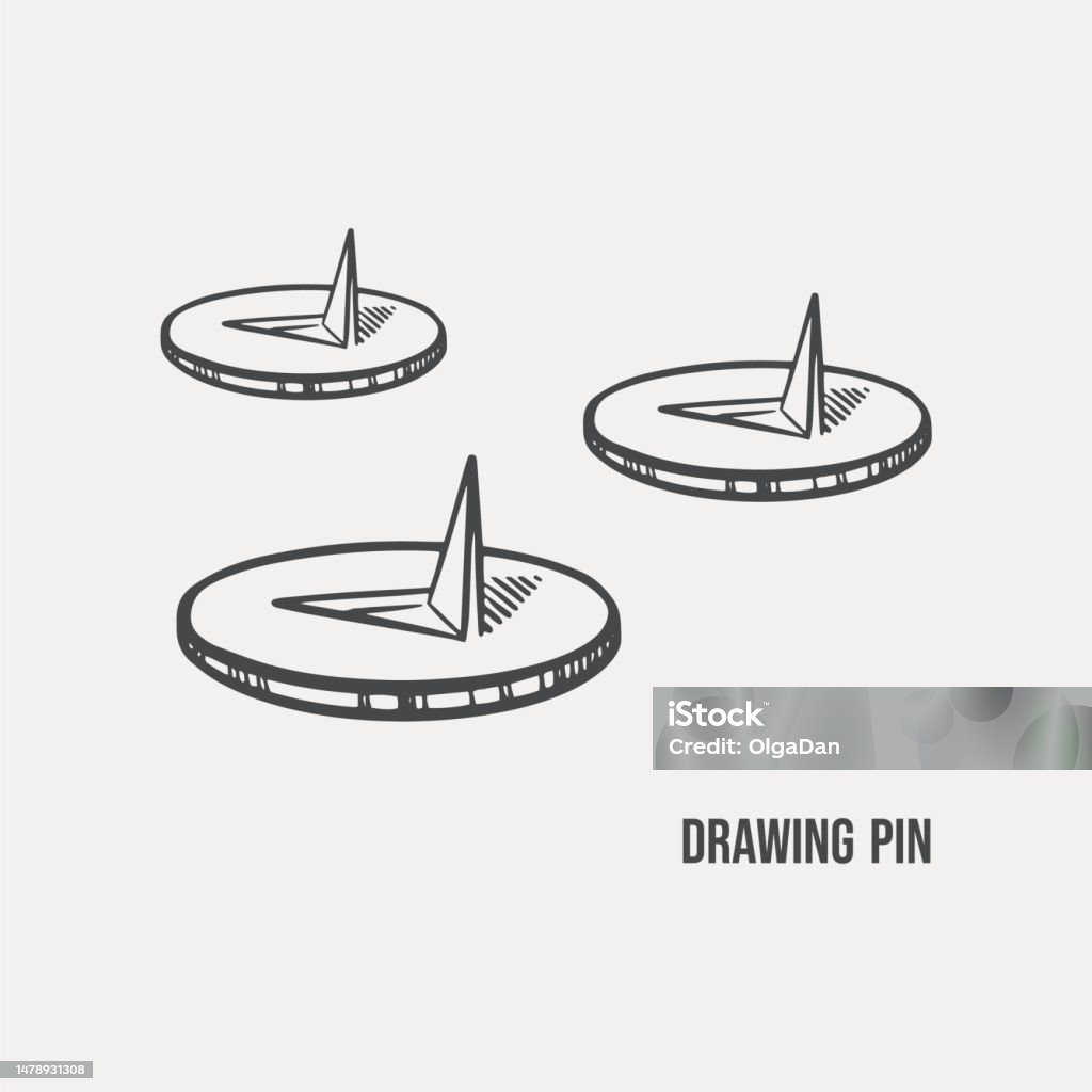 Drawing Pin Pushed In Sketch Push Pins Hand Drawn Vector Eps 10 Stock Illustration - Download ...