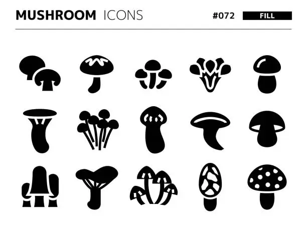 Vector illustration of Fill style icon set related to mushroom_072