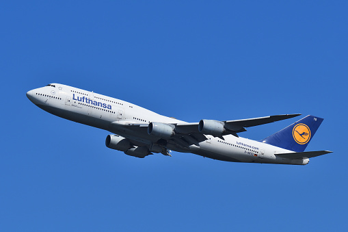 Tokyo, Japan - March 19, 2023: Lufthansa Boeing B747-8 (D-ABYD) passenger plane.