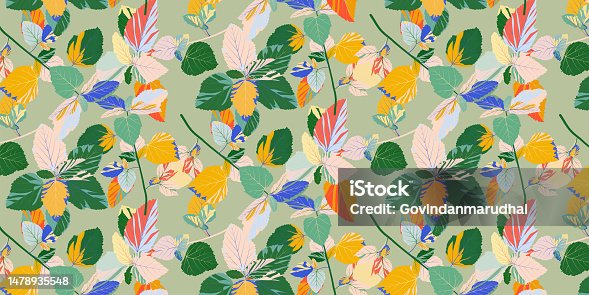 istock Nature green background vector. Floral pattern, Golden split-leaf Philodendron plant with monstered plant line arts, 1478935548