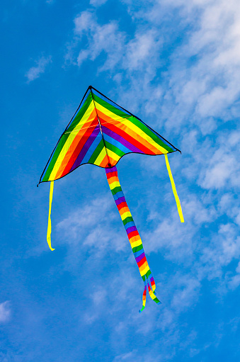 Kite soaring in the sky with clouds