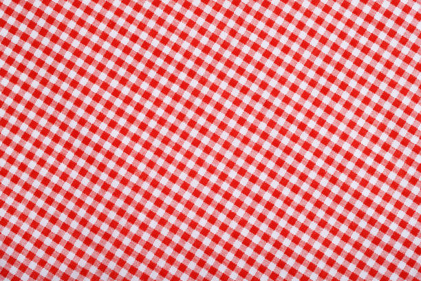 red white plaid tablecloth background stock photo