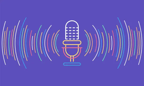 Vector illustration of Podcast concept. Microphone with voice recording wave. Future technology