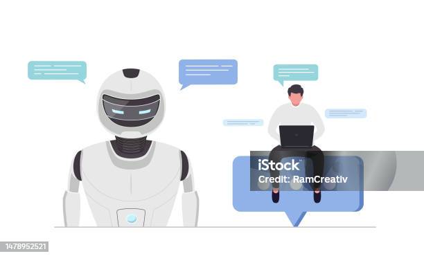 Chat Bot With Artificial Intelligence Digital Assistant Concept Man ...