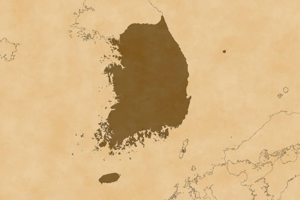 istock Asia map series with South Korea, old paper, with borders only 1478953361