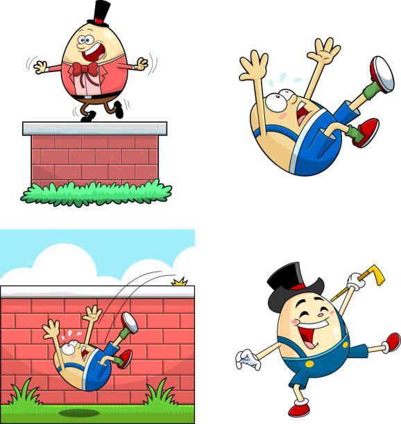 illustrations, cliparts, dessins animés et icônes de humpty dumpty egg personnage de dessin animé. ensemble de collection vectoriel dessiné à la main - humpty dumpty nursery rhyme cartoon drawing