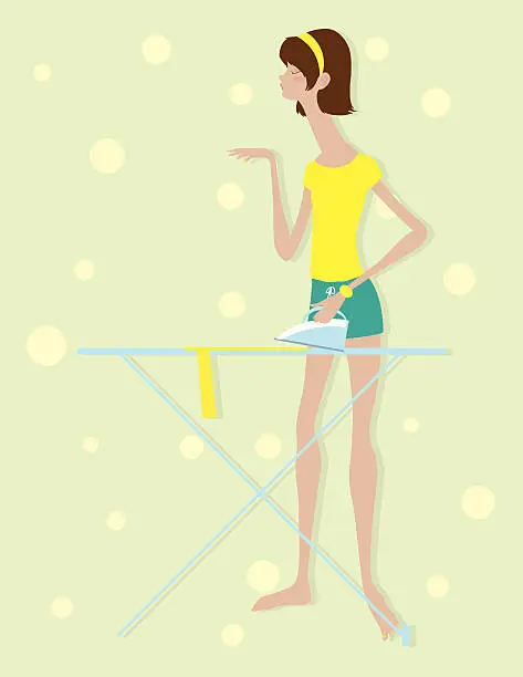 Vector illustration of Woman Ironing Isolated
