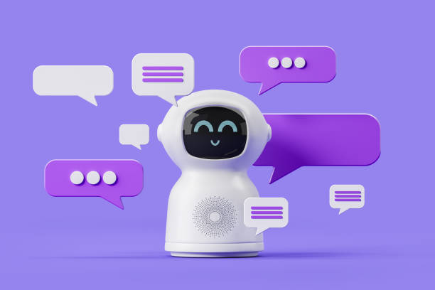 Artificial intelligence bot and speech bubbles stock photo