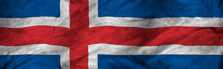 Close-up of the flag of Iceland. Horizontal banner