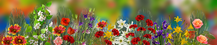 Close-up image of beautiful bright festive flowers on a green blurred background