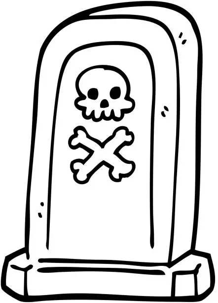 Vector illustration of line drawing cartoon spooky victorian grave