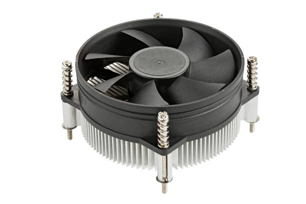 omputer components, fan. Cpu cooler, heat sink with on isolated white background.